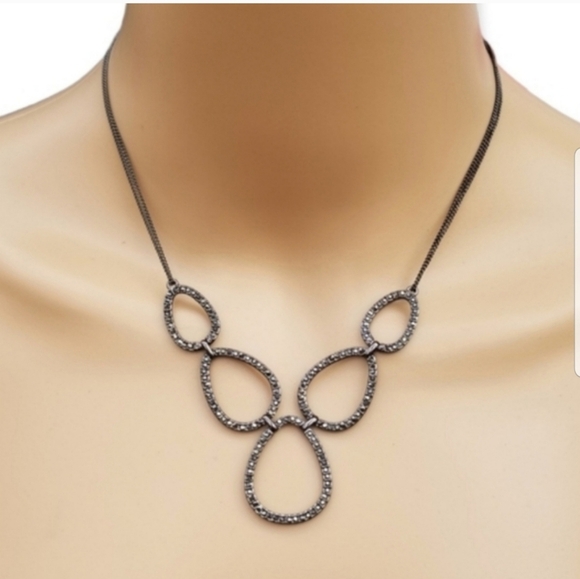 LIA SOPHIA BLACK ICE HEMATITE & MARCASITE NECKLACE - Picture 1 of 4